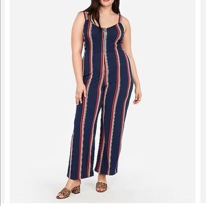 Express striped zip front jumpsuit
